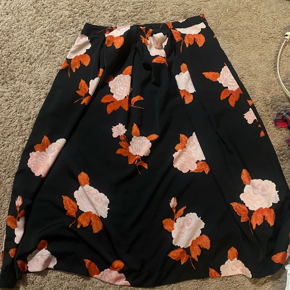 Black flower tea length skirt